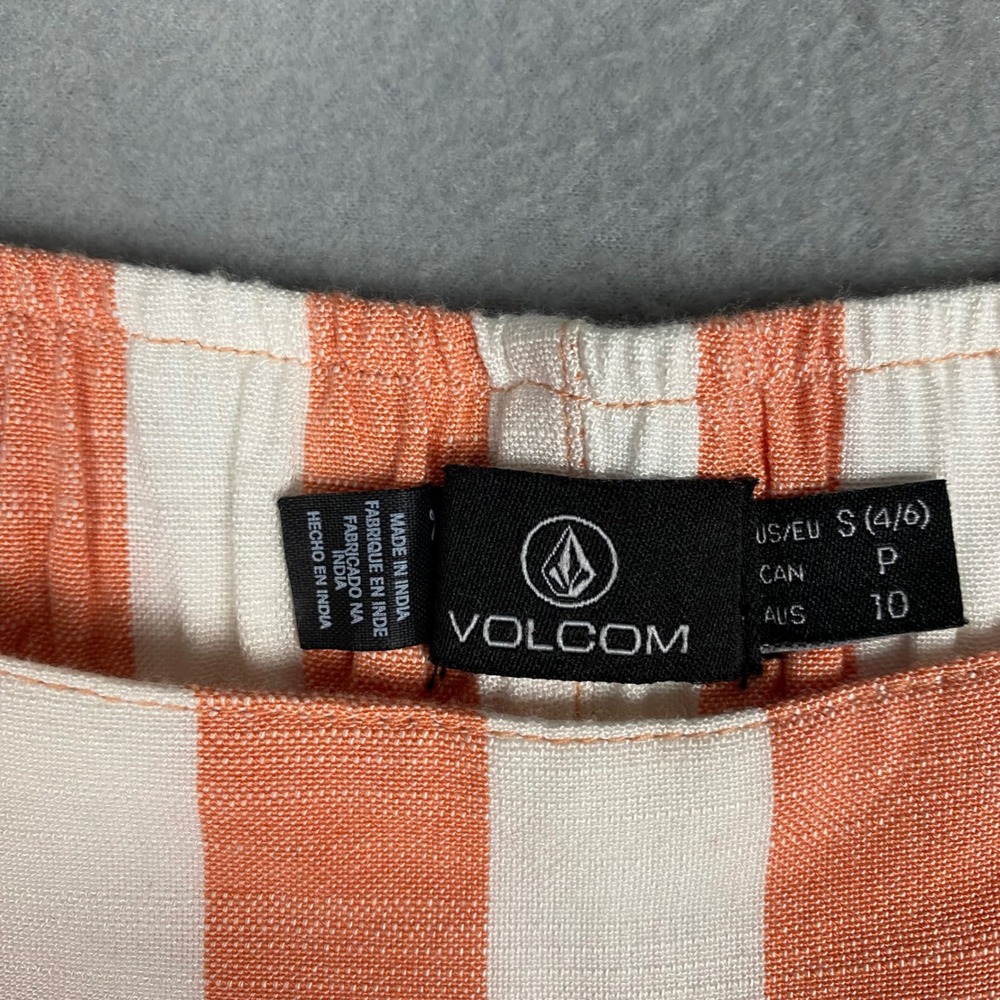 Volcom Orange White Striped Wide Leg Crop Pants Belted Tie Waist Women's Size S - Picture 6 of 11